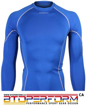 Blue+Grey [PX-BSL] Solid Color Long Sleeve Compression Top