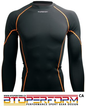 Black+Orange [PX-KOL] Solid Color Long Sleeve Compression Top