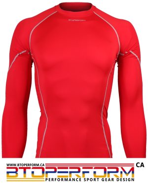 Red+Grey [PX-RSL] Solid Color Long Sleeve Compression Top