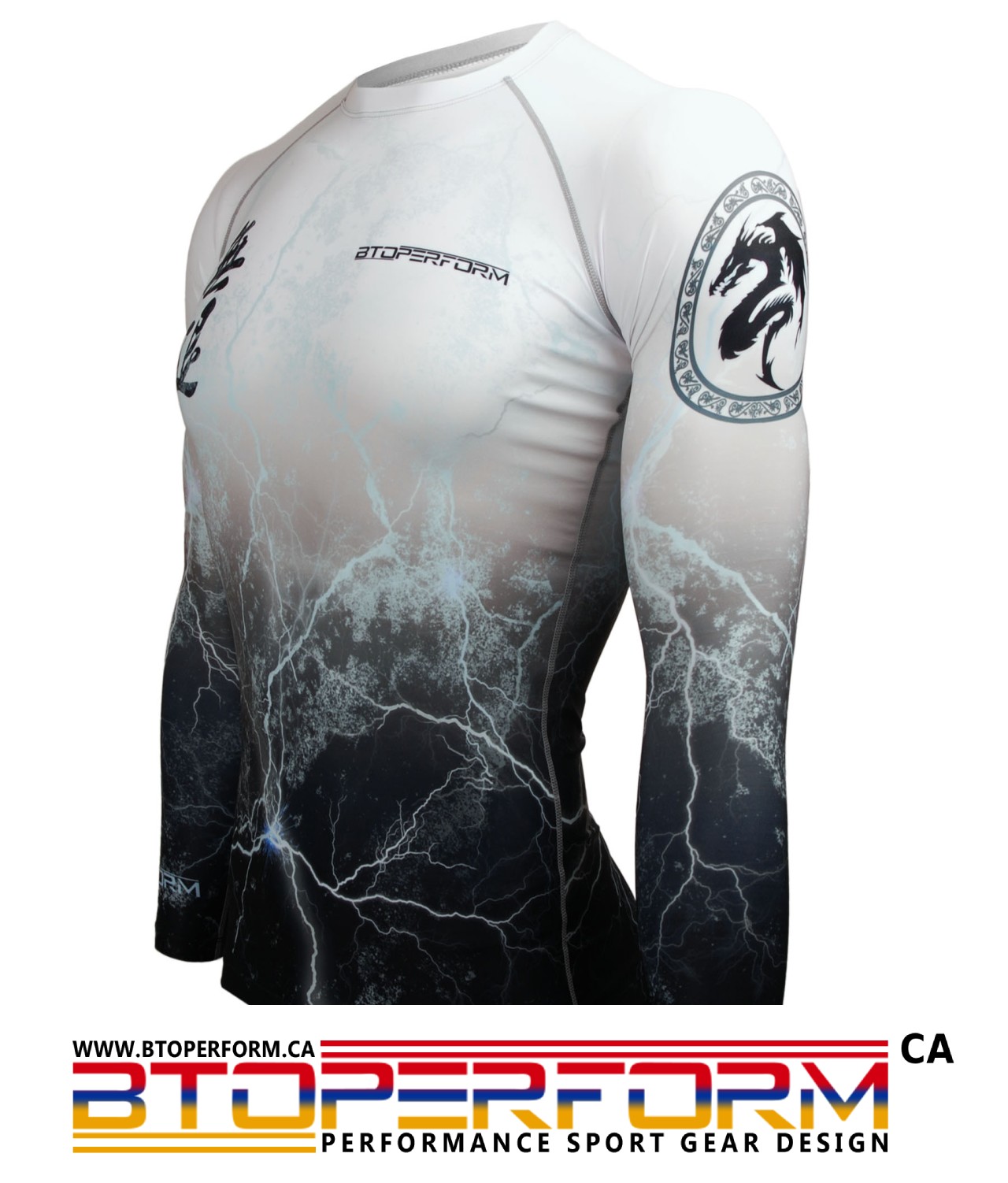 NO RETREAT Thunder White [FX-103W] Full Graphic Compression Long Sleeve Rash Guard - Image 4